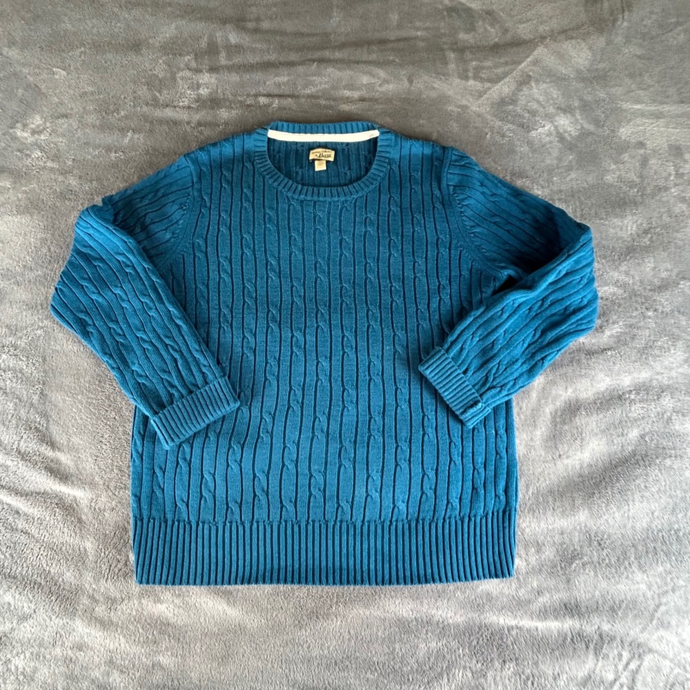GH Bass Heritage Collection Teal Blue Cable Knit Cotton Sweater Womens XL